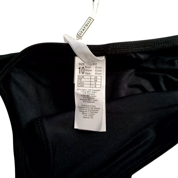 Seafolly Womens Active Brazilian Bikini Bottoms Black Size 10 Nylon/Elastane - Picture 8 of 9